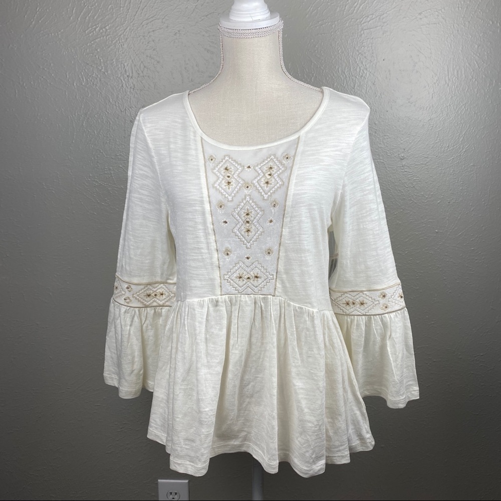 New direction ivory velvet beading detail blouse